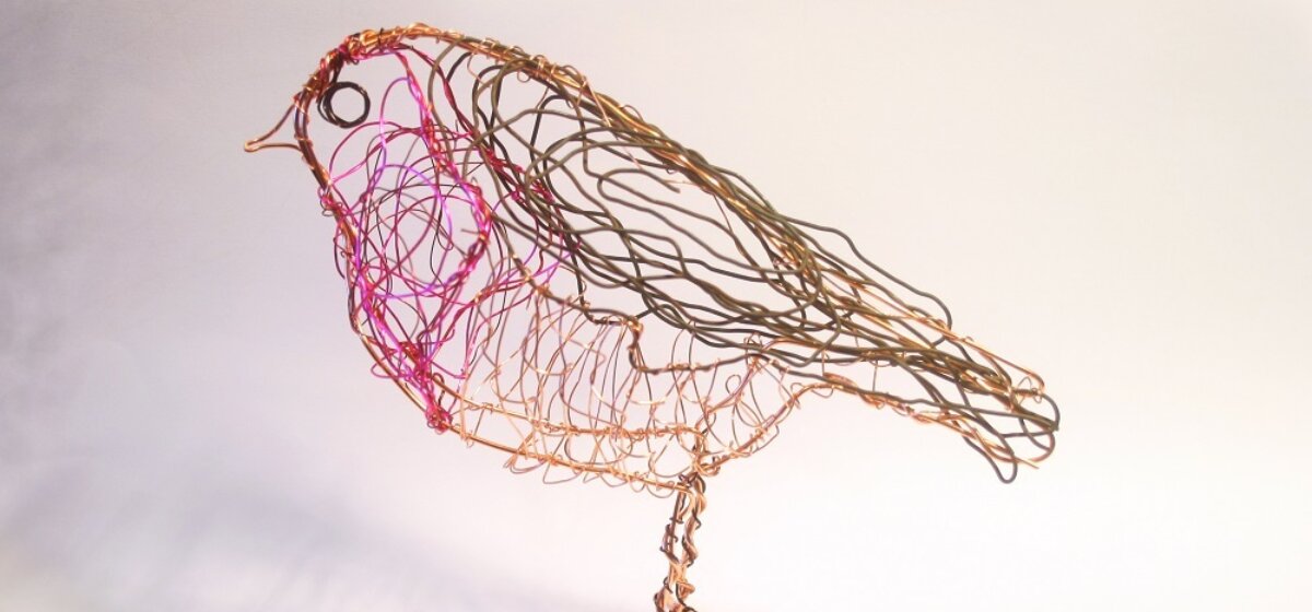 A wire sculpture of a Robin