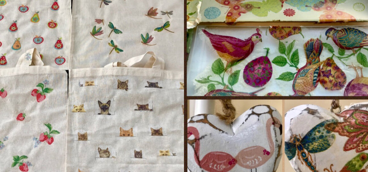 A selection of decoupage art inspired by animals.