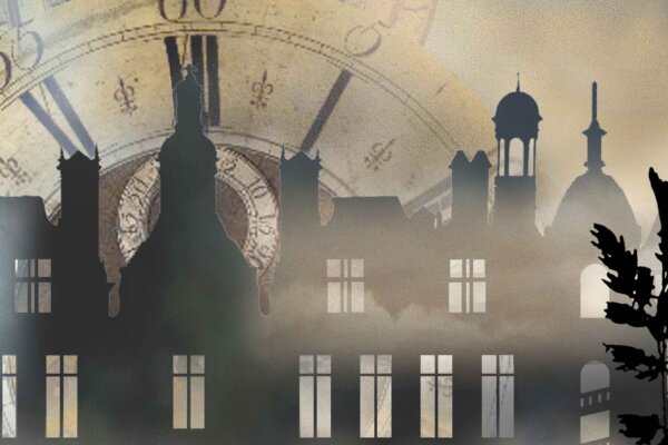 set background of buildings and a clock
