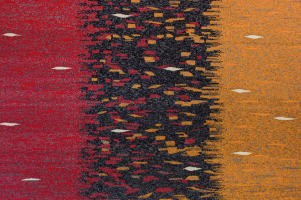 A woven red and yellow tapestry